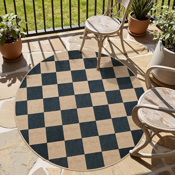 Lahome Checkered 4 ft Easy Jute Round Rug, Washable Small Rugs - Image 2