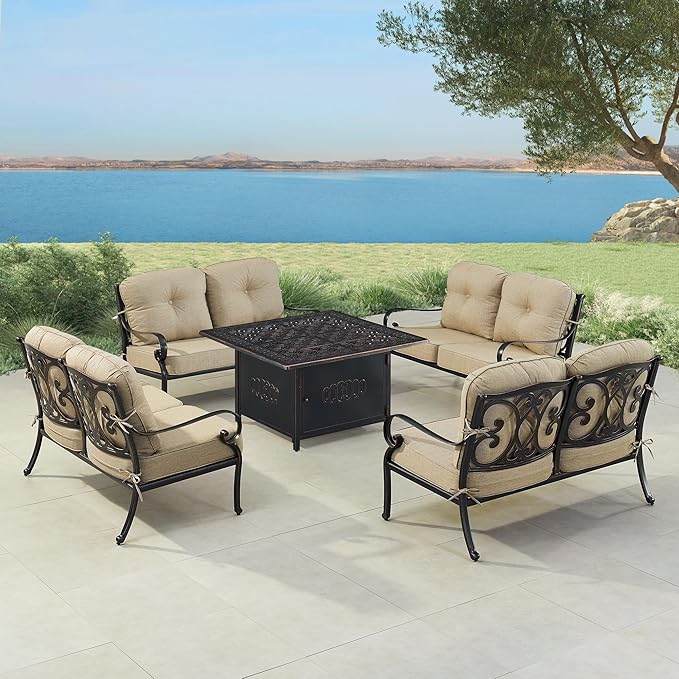 Oakland Living Black Aluminum Patio Fire Table Set - Image 2