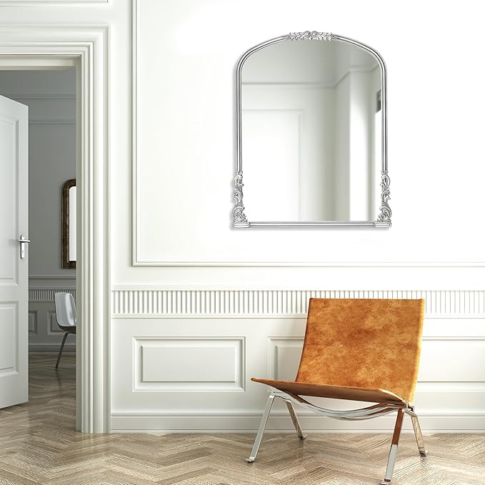 English Estate Carved Arch Wood Wall Mirror, Mirror - Image 2