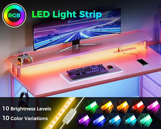 AODK 52 Inch Gaming Desk with USB Charging Ports & LED Light- Reversible - Image 5