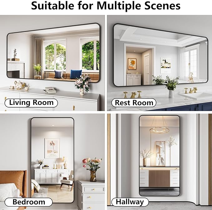 Koonmi Bathroom Mirror, 36X71 Inch Black Metal Framed Mirror - Image 4
