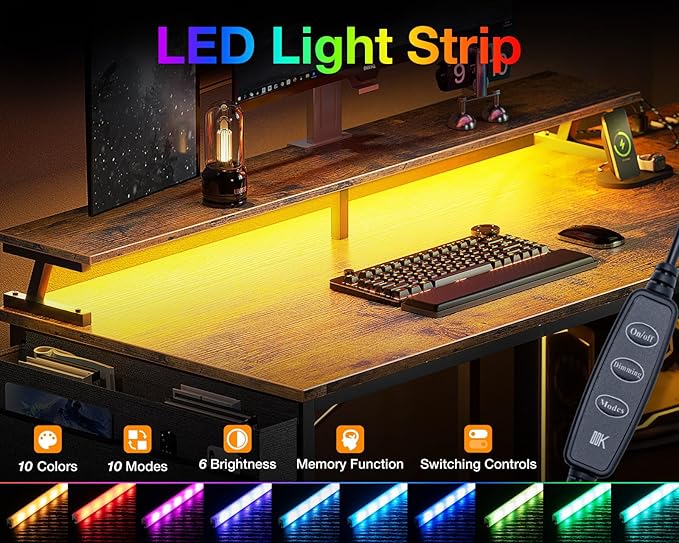 ODK 48 Inch Gaming Desk with USB Charging Ports and LED Lights, Reversible L - Image 4
