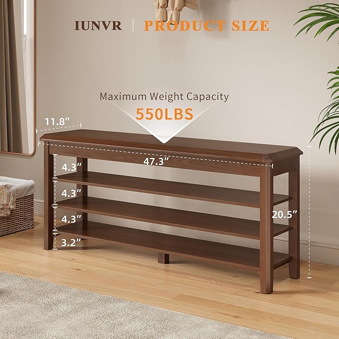 Shoe Rack for Front Door Entrance, Solid Wood Shoe Bench for Closet, Holds Up - Image 2
