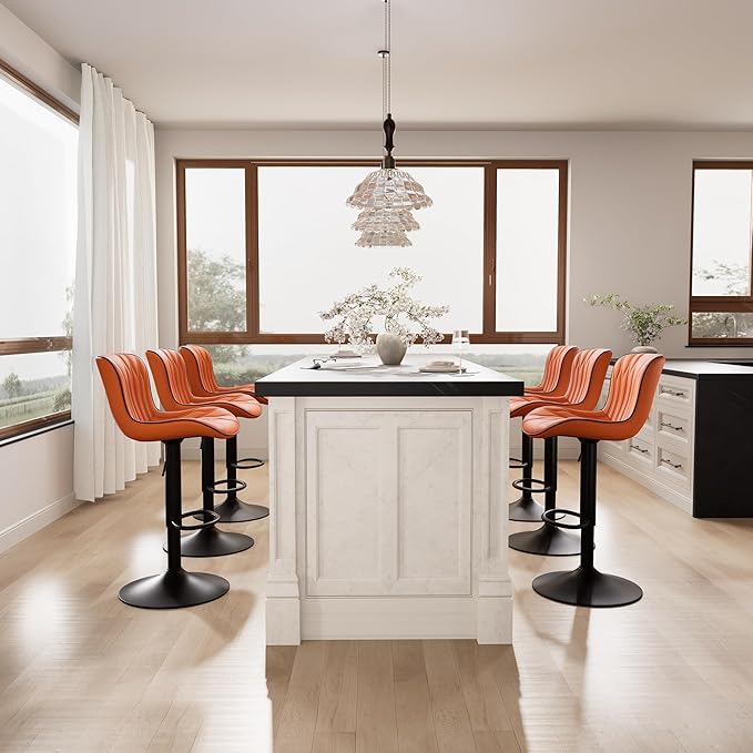 YOUNIKE Orange Bar Stools Set of 4 Modern Swivel Counter Height Bar Chair - Image 9
