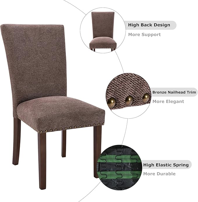 COLAMY Upholstered Parsons Dining Chairs Set of 2, Fabric Dining Room Kitchen - Image 7