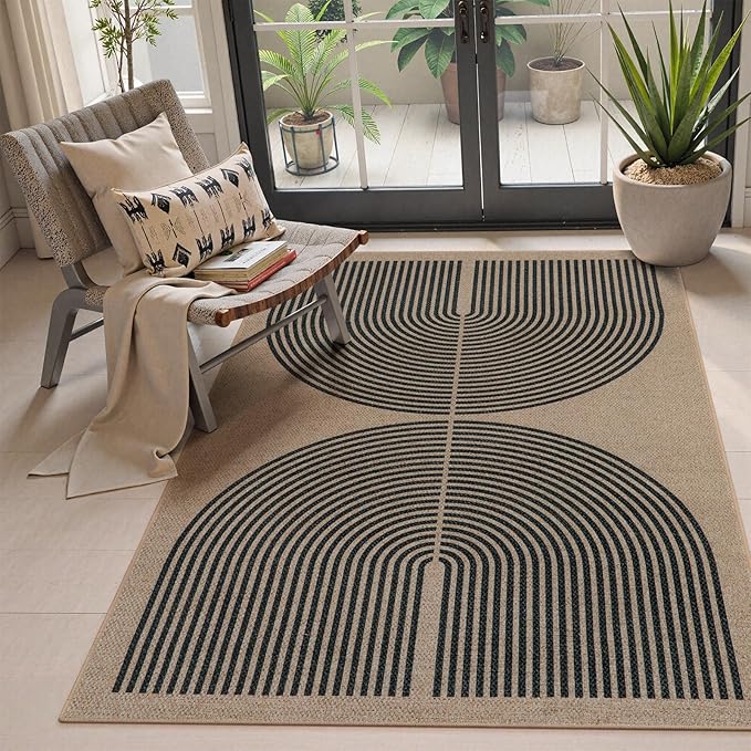Lahome Modern Rainbow Easy Jute Office Rug, Outdoor Patio Rug 4x6 by Lahome