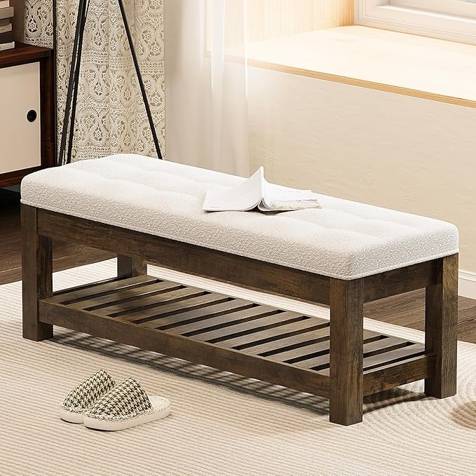 Large Upholstered Ottoman Bench Entryway Storage Benches Tufted Linen Ottoman - Image 5