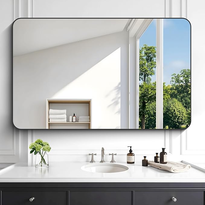 KOCUUY Black Bathroom Vanity Mirror, 30 x 48 inch Metal Frame Mirror by KOCUUY