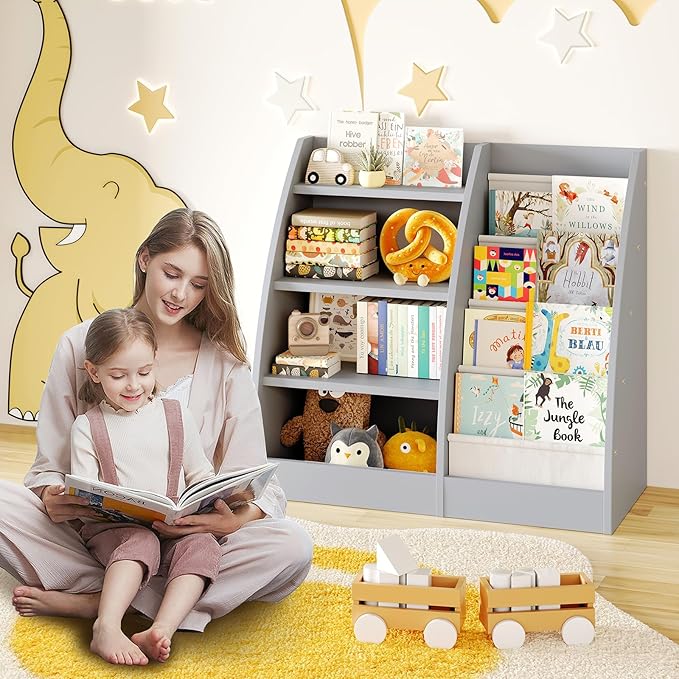 4 Tier Kids Bookshelf Set of 2, 4 Layer Sling Kids Book Shelf - Image 2