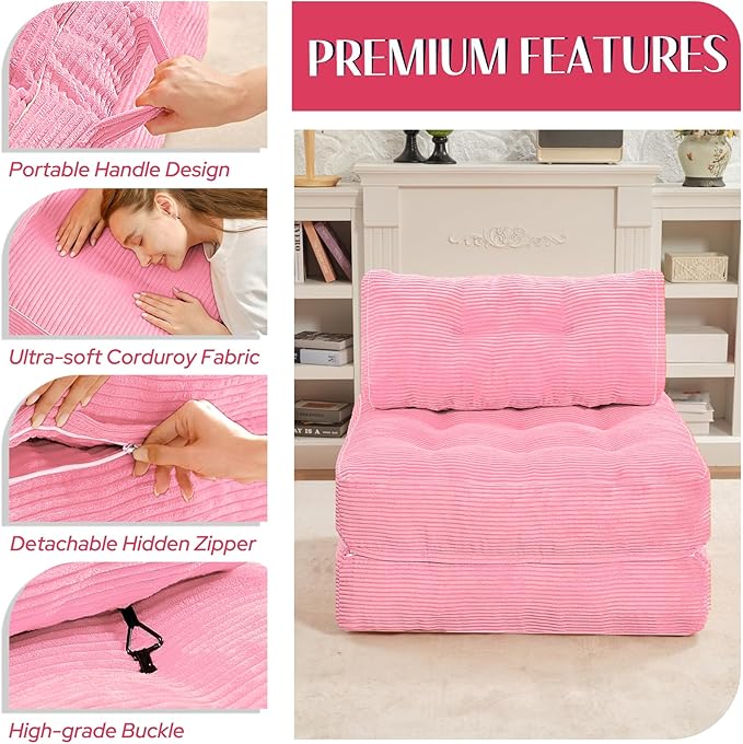 HABUTWAY Folding Sofa Bed, Convertible Sleeper Chair Bed w/Dual-Pillow & Handle - Image 6
