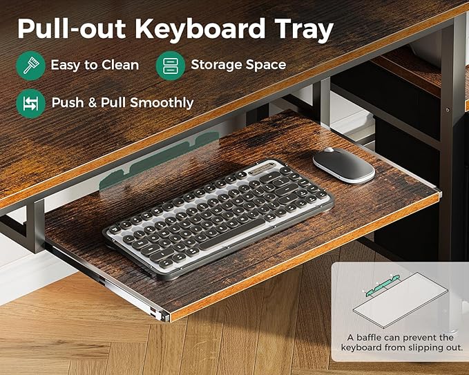 AODK Computer Desk with Drawers and Keyboard Tray, Reversible Study Work Desk - Image 4