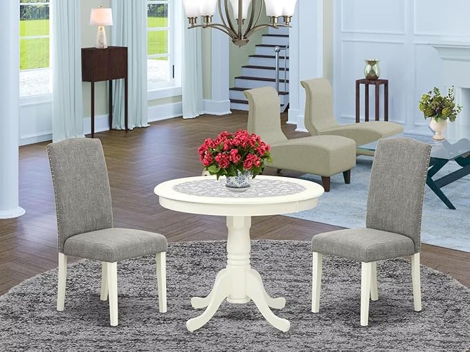 East West Furniture ANEN3-LWH-06 3 Piece Kitchen Table Set Contains a Round - Image 2