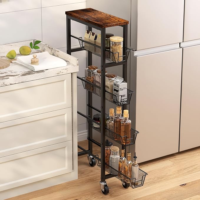 Honest Slim Storage Cart 5-Tier Slim Rolling Cart by HONESTOUTFITTERS