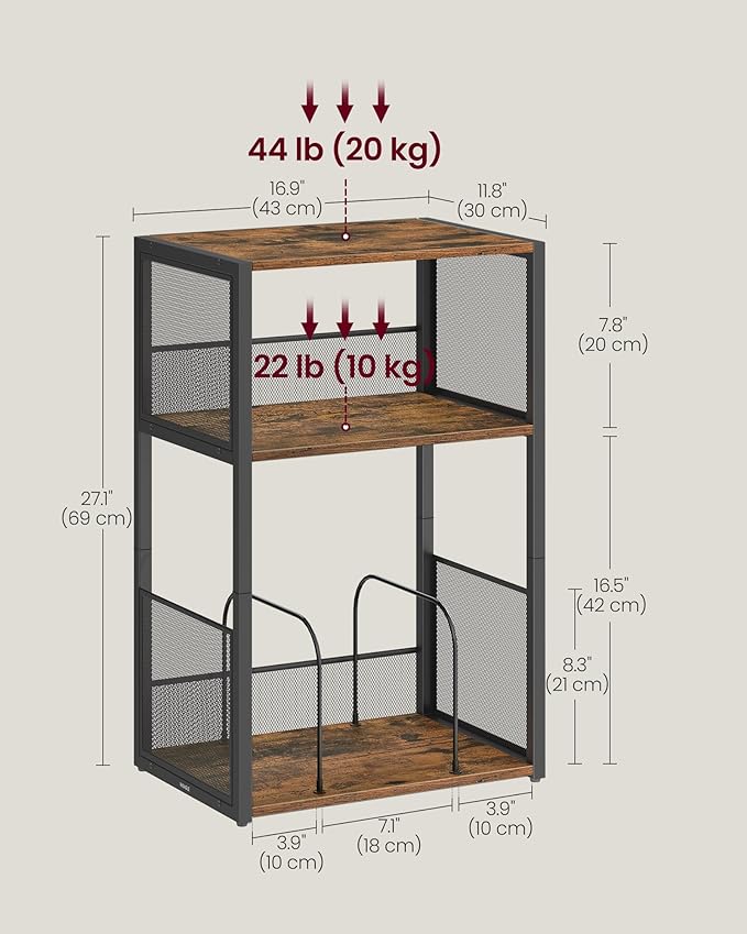 VASAGLE Record Player Stand, 3-Tier Side Table, Vinyl Record Storage up to 100 - Image 3