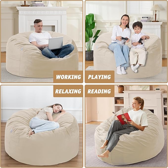 4FT Bean Bag Chair with Ultra Soft Velvet Cover Bean Bag Sofa with Memory Foam - Image 6