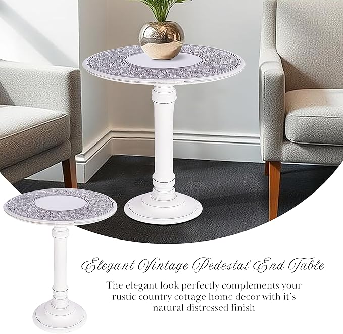 The Wooden Town Antique White Round Coffee Table – 18x22 Wood Accent Side Table - Image 4