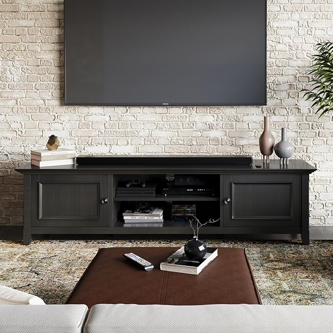 SIMPLIHOME Amherst 72-inch Wide Solid Wood Low TV Stand in Hickory Brown - Image 2