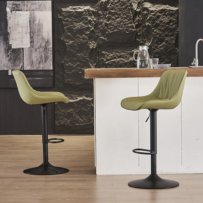 YOUNIKE Bar Stools Set of 2 for Kitchen Island, Grass Green Faux Leather Padded - Image 9