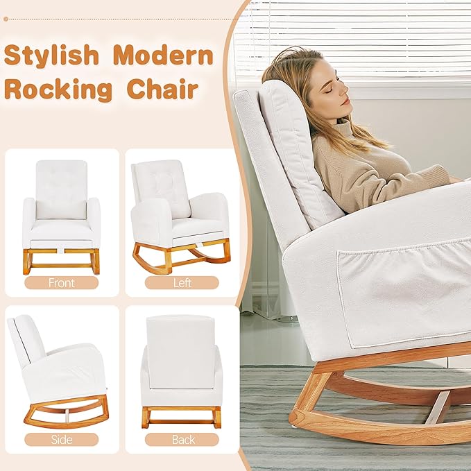 VECELO Rocking Chair Nursery, Modern Sherpa Glider Rocker Accent Arm Chair - Image 5