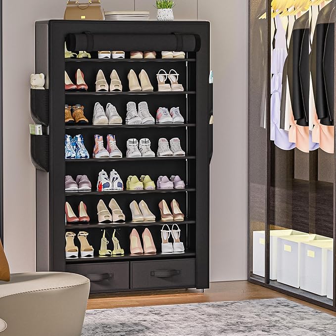 Tall Shoe Rack Dustproof Cabinet Large Capacity 8 Tier Shoe Organizer, 32-40 - Image 2