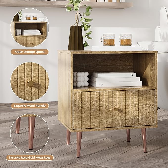 Wood Night Stand Set 2, Modern Bedside Table - Image 5