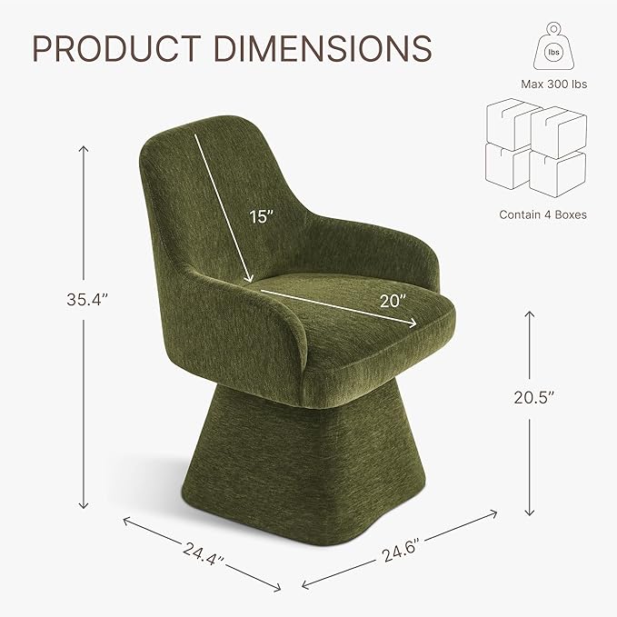 Swivel Dining Chairs Set of 4, Mid Century Modern Chairs Fabric Upholstered - Image 3