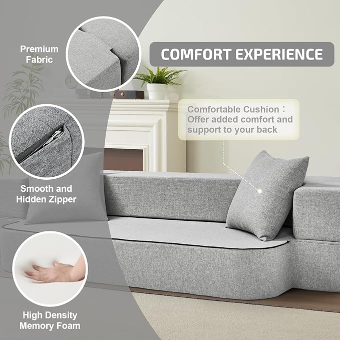 2-in-1 Folding Sofa Bed with Pillows - Image 4
