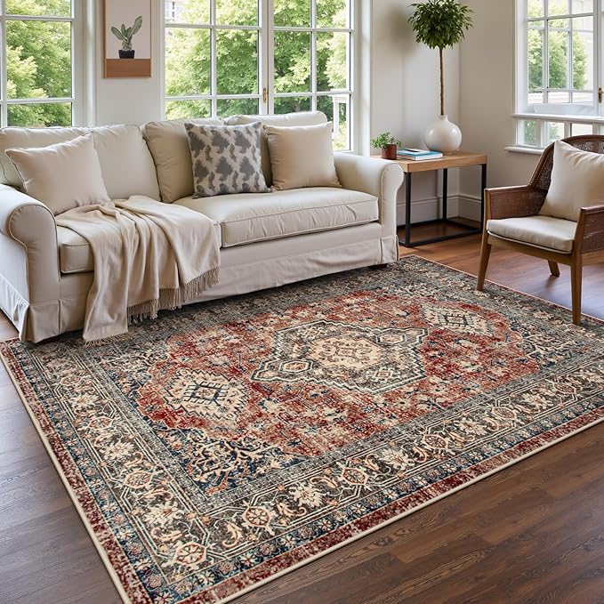 Lahome Oriental Washable Rugs for Living Room, 5x7 Area Rugs for Bedroom by Lahome