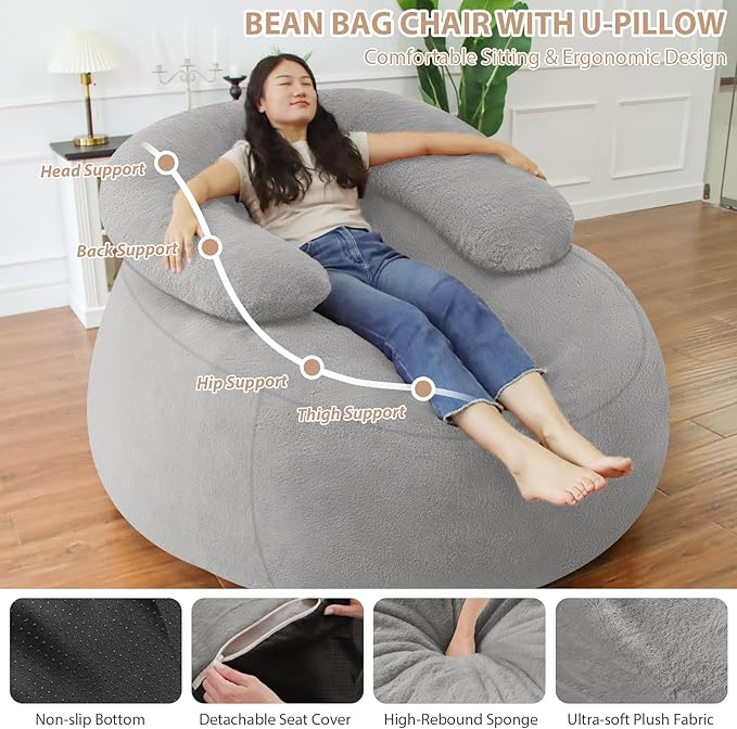 HABUTWAY Bean Bag Chair with U-shaped Pillow - Image 3