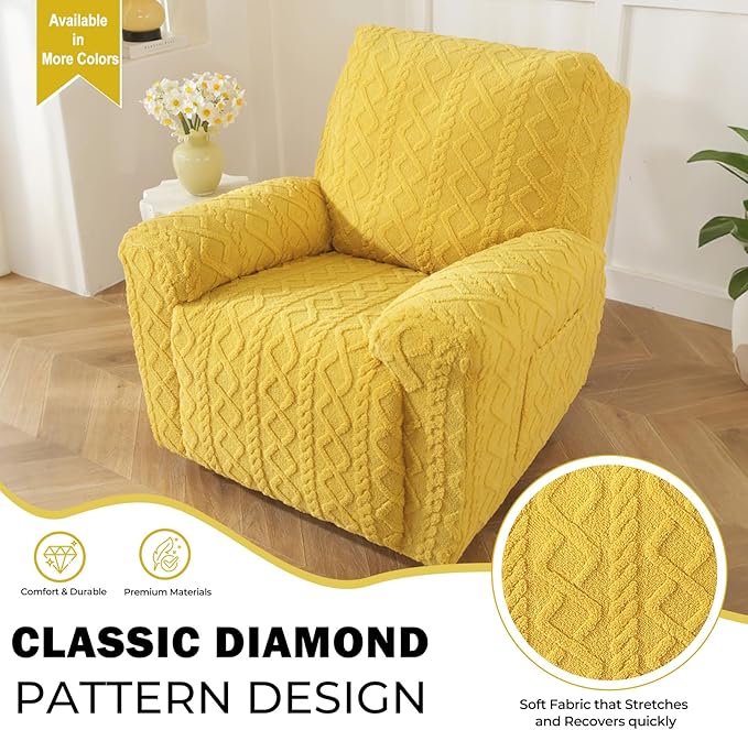 vctops 4 Pieces Geometric Jacquard Plush Recliner Slipcovers Soft Fuzzy Fluffy - Image 3