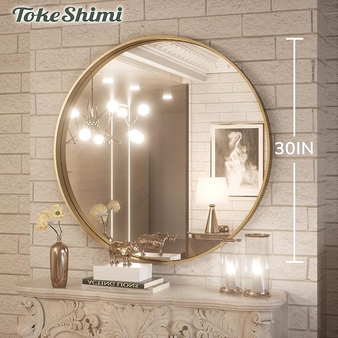 TokeShimi Brushed Gold Round Mirror 30 Inch Gold Round Vanity Bathroom Mirror - Image 9