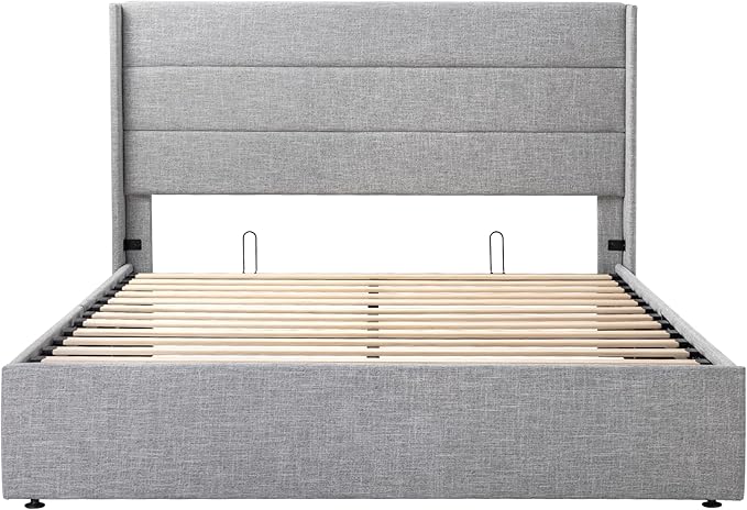 SHA CERLIN Queen Size Lift Up Storage Bed/Modern Wingback Headboard/Upholstered - Image 9
