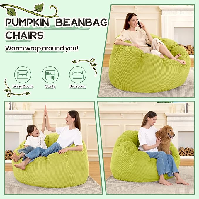 HABUTWAY Giant Bean Bag Chair for Adults/Kids/Teens, Pumpkin Bean Bag Couch - Image 3