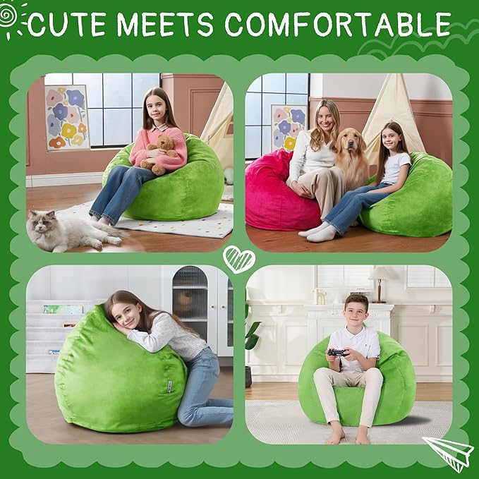 2FT Bean Bag Chair with Ultra Soft Velvet Cover Bean Bag Sofa with Memory Foam - Image 5