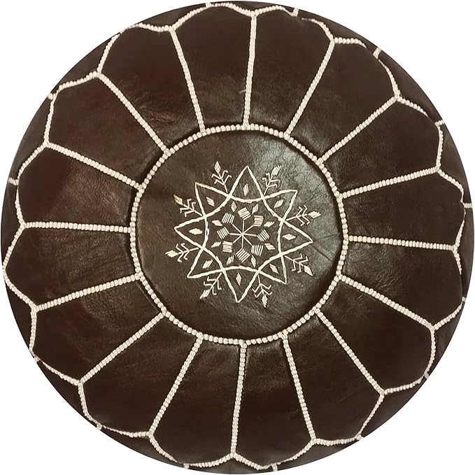 Stuffed Round Design Moroccan Leather Pouf Ottoman, Pre-Filled, 100% Genuine by Unknown