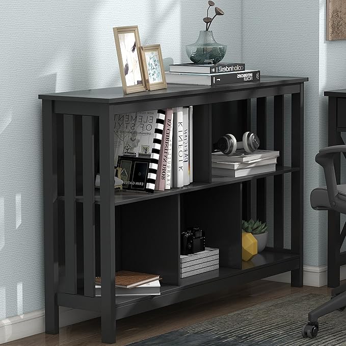 TaoHFE Short Bookshelf with 2-Layer 5 Cube Shelf, Wooden Bookcase Modern - Image 5