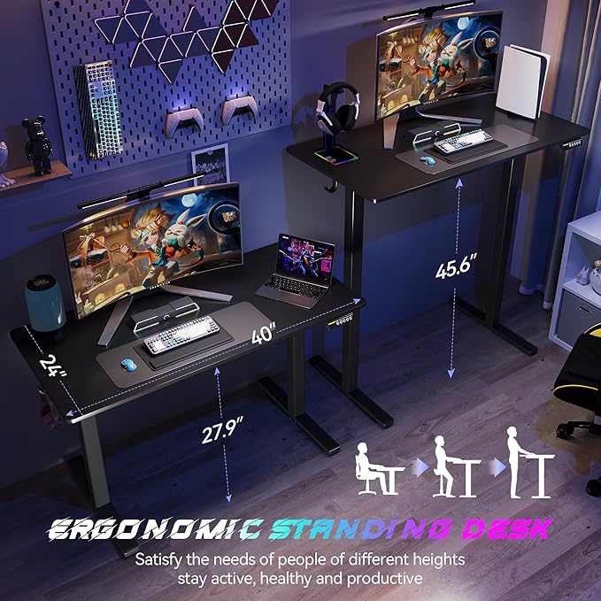 Electric Standing Desk Adjustable Height 40"x24" Stand Up Desk - Image 3