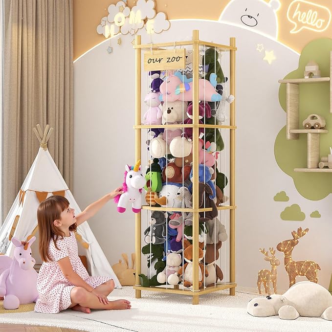 Bamboo Stuffed Animal Storage Zoo, Large Capacity Plush Toy Cage, Wood Stuffed - Image 2