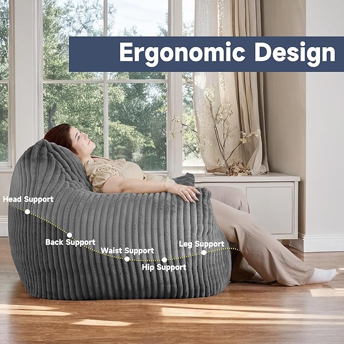 Oversized Bean Bag Chair for Adults, Giant Comfy Plush Boneless Bean Bag Couch - Image 4