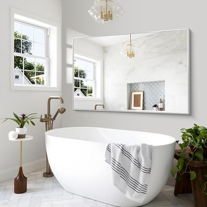 BONEWEI Silver Bathroom Mirror, 60x40 inch Wall Mirror - Image 4