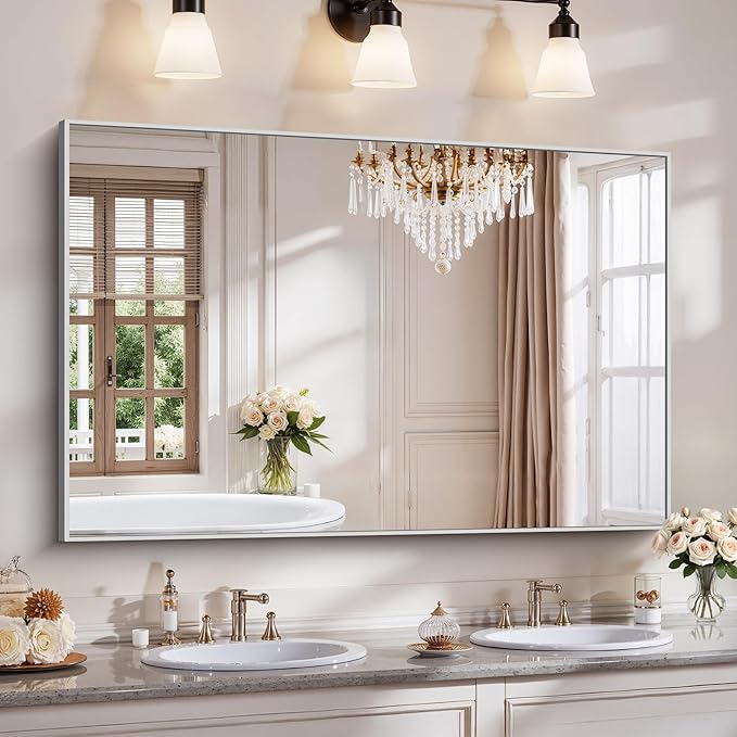 YIROMAN Bathroom Mirror 55"x36", Large Brushed Silver Bathroom Mirror by Unknown