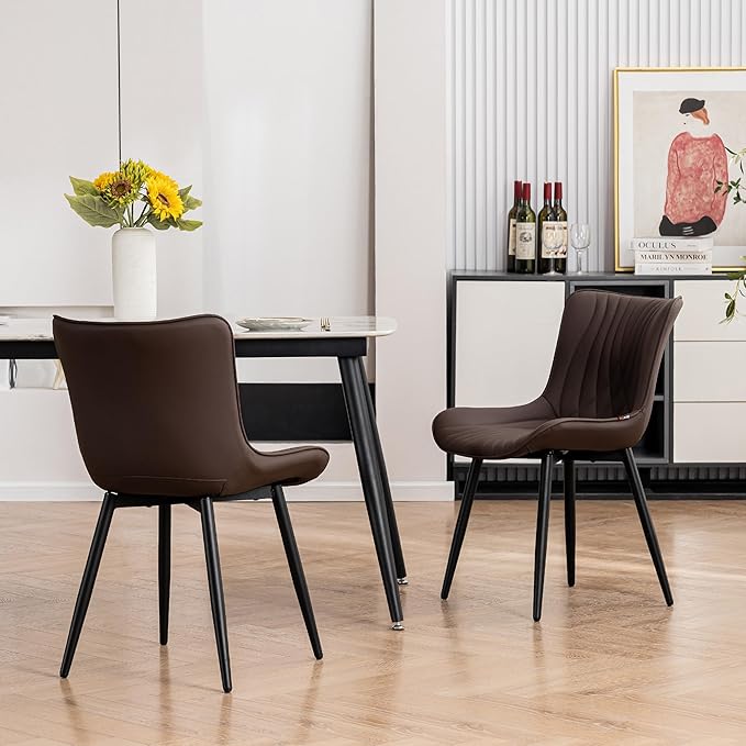 Kidol&Shellder Brown Dining Chairs Set of 2, Faux Leather Upholstered Mid - Image 7