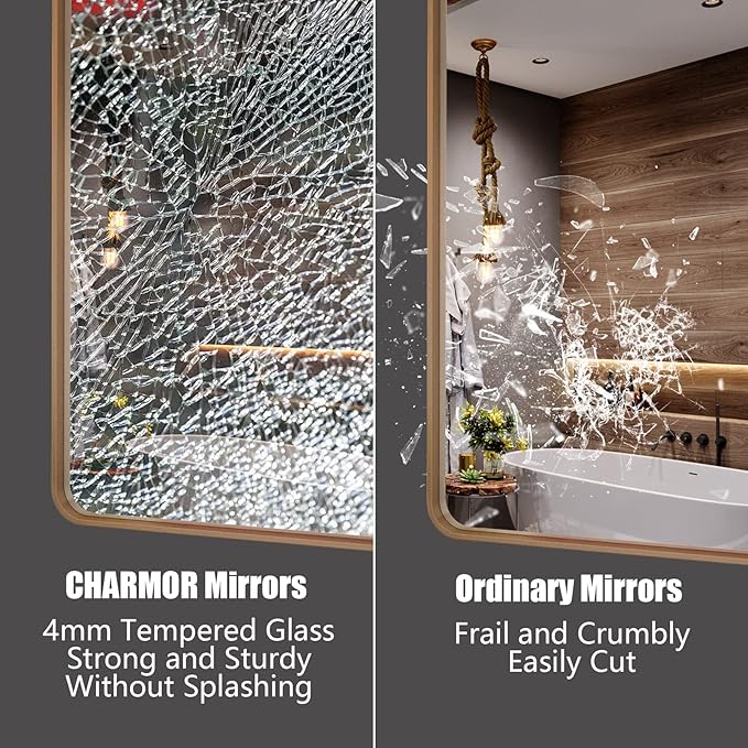 55x30 Gold Bathroom Mirror, Brushed Metal Frame Gold Vanity Mirror, Large - Image 3