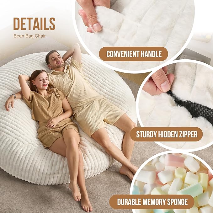 Hobestluk 6ft Bean Bag Chairs for Adults Large Beanbag Chair - Image 5