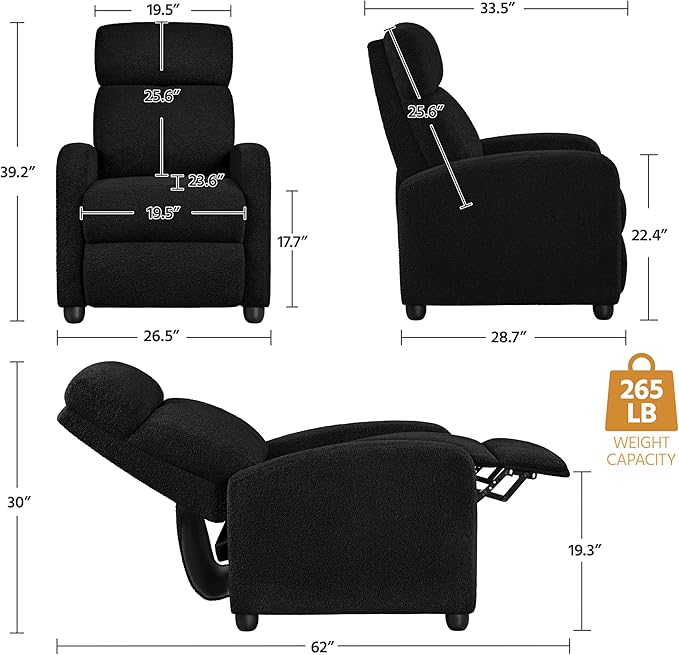 Yaheetech Boucle Recliner Chair Single Sofa Home Theater Seating Adjustable - Image 3