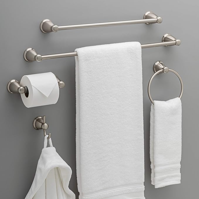 Franklin Brass Kinla 5-Piece Bathroom Set Satin Nickel 18" and 24" Towel Bar - Image 11