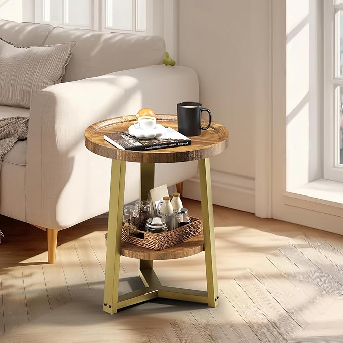 PPAMAPIC Round End Table, 2 Tier Side Table - Image 4