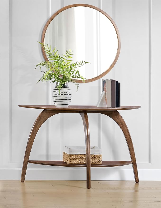 Martin Svensson Home LAX Walnut Brown 48-Inch Half-Moon Wood Sofa Console Table by MartinSvenssonHome