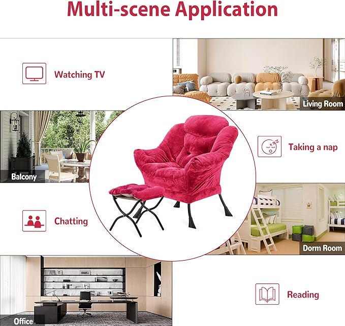 Lazy Chair with Folding Ottoman, Accent Chair Plush Upholstered with Metal - Image 7