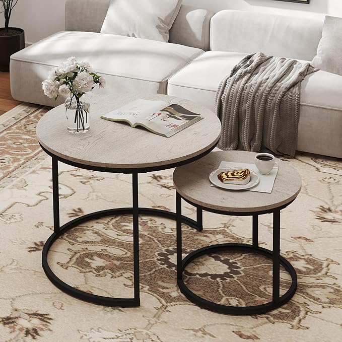 Nesting Tables Set of 2, Round Coffee Table, Small Nesting Coffee Table by Otterease